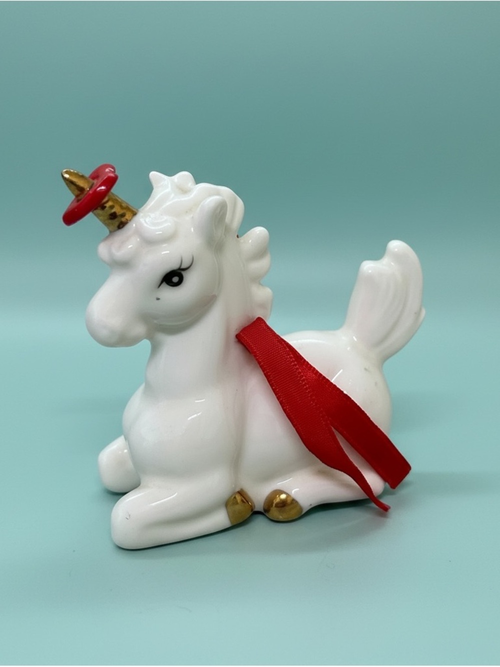 Vintage Enesco Bone China Unicorn Figurine Heart Golden Horn
